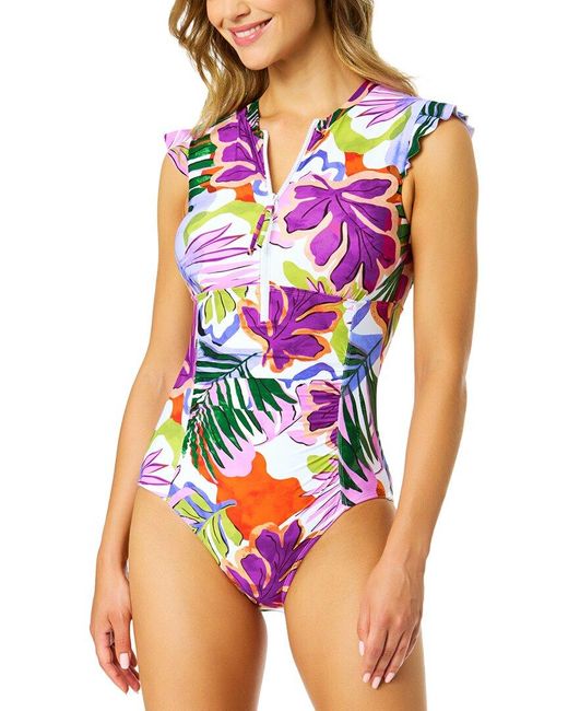Anne Cole Multicolor Flutter Zip Front Sun Suit