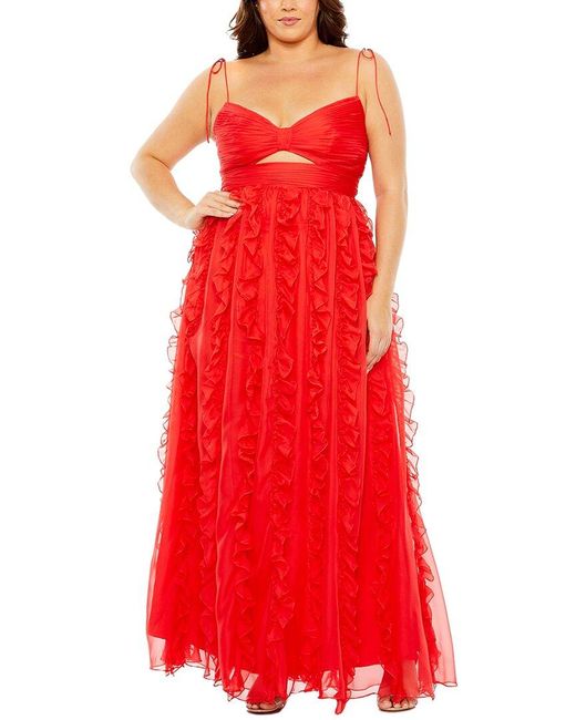 Mac Duggal Red Plus Keyhole Chiffon Gown