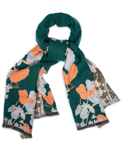 Saachi Green Floral Reversible Scarf