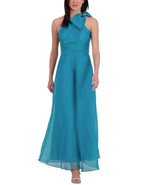 Eliza J Blue Sleeveless Solid Walk-Thru Jumpsuit
