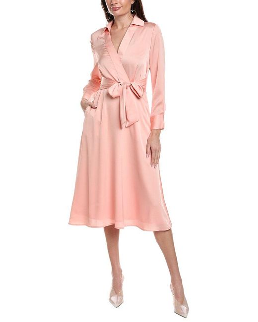 Tahari Pink Collared Midi Dress