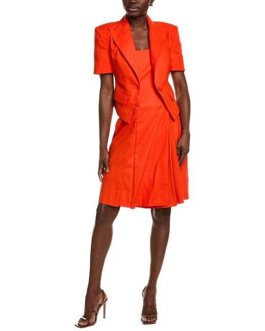 BGL Red 2Pc Linen-Blend Blazer & Dress Set