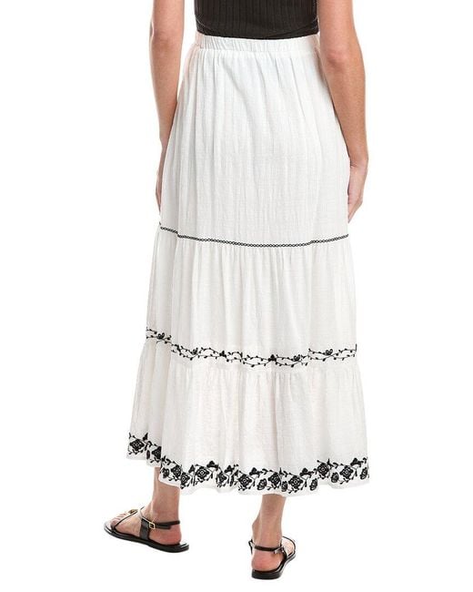 Max Studio White Embroidered Tiered Maxi Skirt