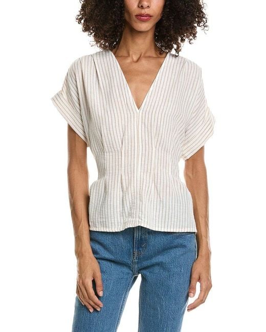 Max Studio White Short Sleeve Pleat Front Blouse