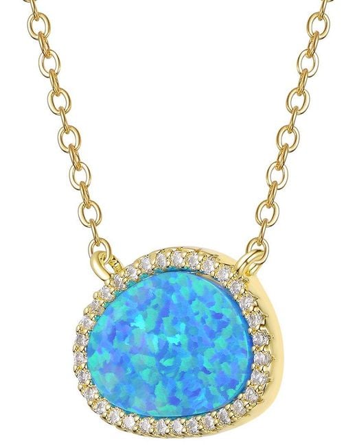 Genevive Jewelry Blue Rachel Glauber 14K Plated Cz Opal Necklace