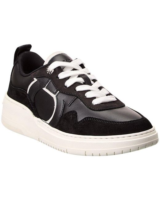 Ferragamo Black Dania Leather & Suede Sneaker