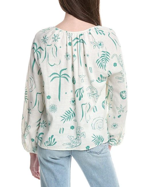Electric and Rose Blue Meridian Tie Linen-Blend Top