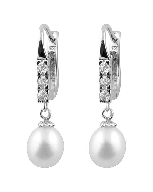 Splendid White Silver 7-8mm Freshwater Pearl & Cz Earrings
