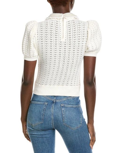 Alice + Olivia White Chase Puff Sleeve Sweater