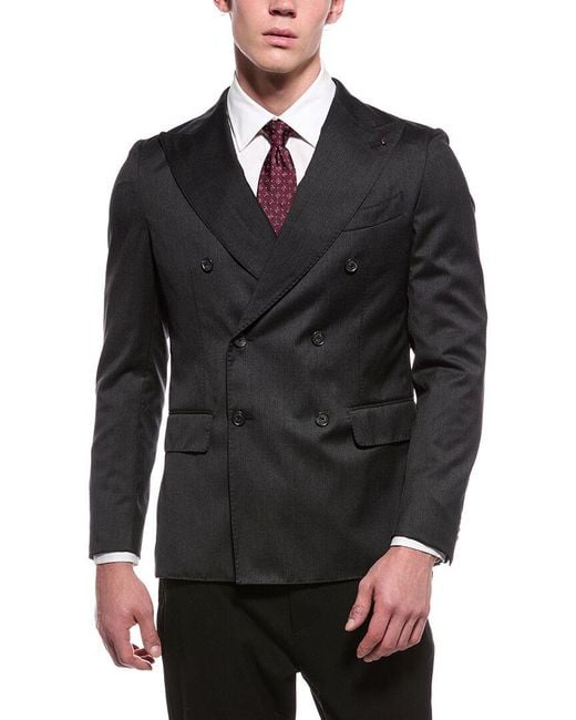 Corneliani Black Cc Collection Double-Breasted Virgin Wool Jacket for men