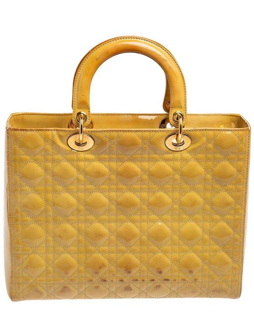 Dior Yellow Cannage Patent Leather Large Lady Tote (Authentic Pre-Owned)