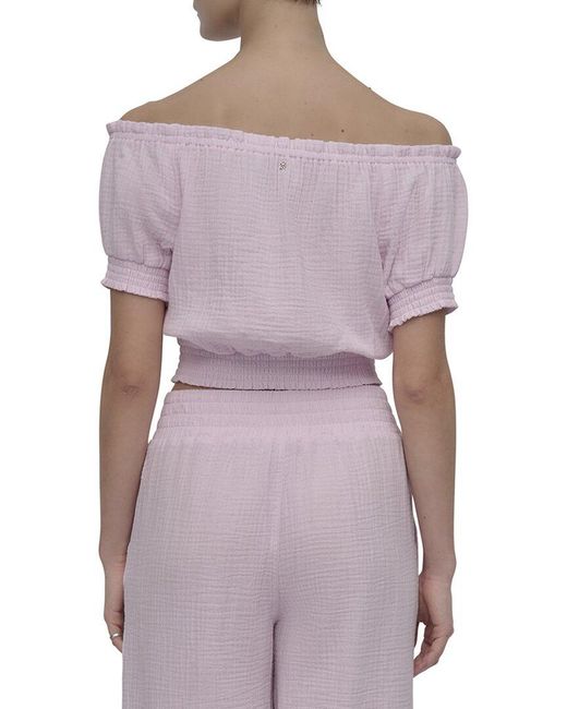 DKNY Purple Off The Shoulder Crop Top
