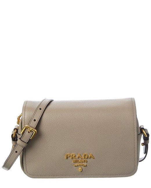 Prada Gray Logo Leather Shoulder Bag