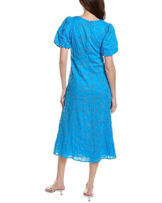 Cece Blue Bubble Eyelet Midi Dress