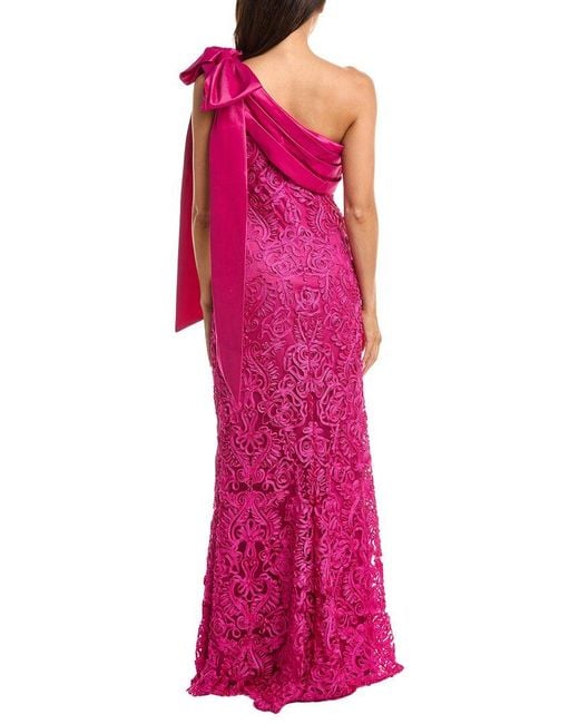 Tadashi Shoji Pink Lorne Embroidered Bow Shoulder Gown