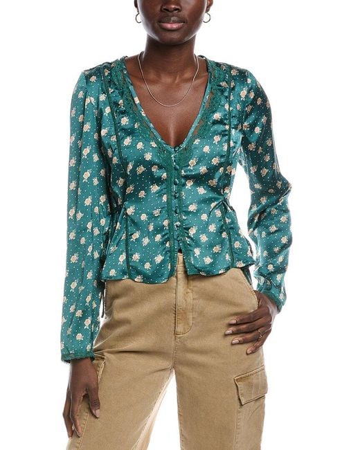 Free People Blue Field Of Roses Top