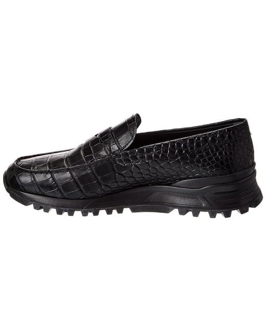 Tod's Black Croc-Embossed Leather Loafer for men