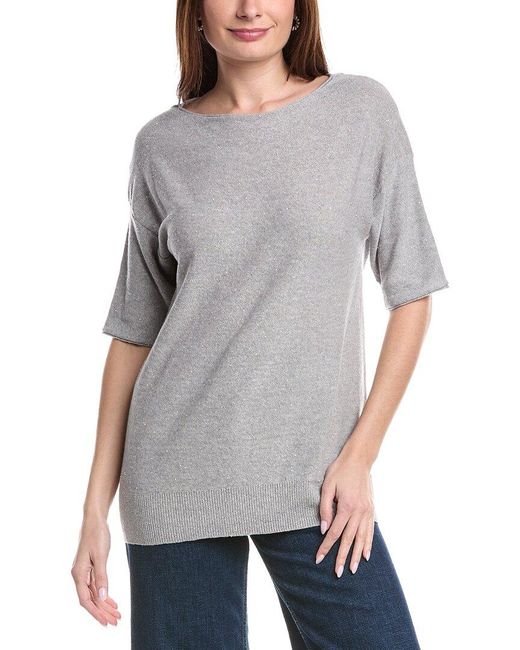 Lafayette 148 New York Gray Relaxed Linen-Blend Pullover