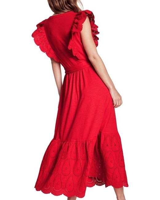 Boden Red Ruffle Midi Dress