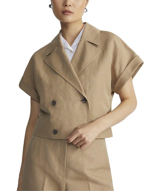 Lafayette 148 New York Natural Double Breasted Silk-Blend Cropped Shirt