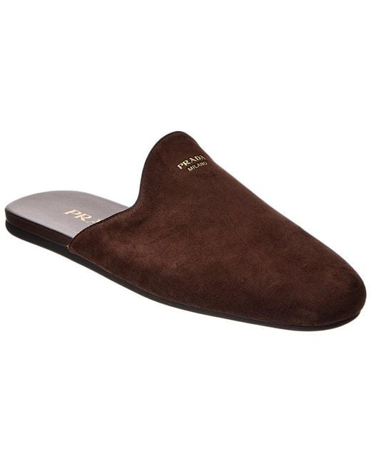 Prada Brown Logo Suede Mule