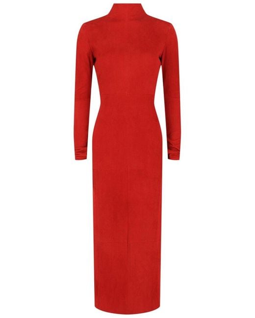 Ferragamo Red Backless Suede Dress