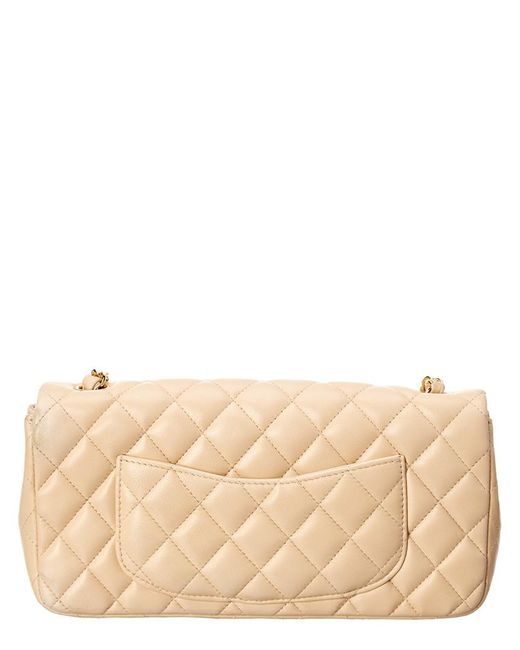 Chanel Beige Quilted Lambskin East/west Flap Bag in Natural | Lyst