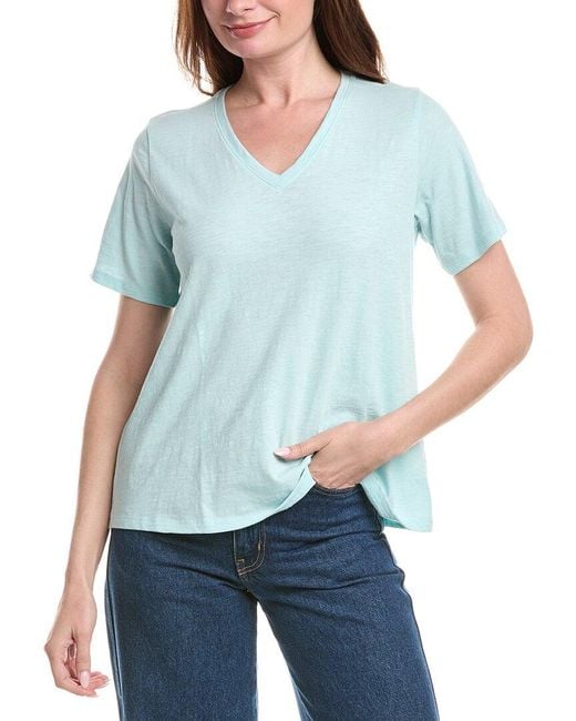 Eileen Fisher Blue V-Neck T-Shirt