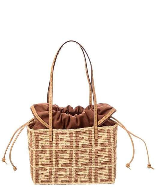 Fendi Brown Roll Mini Ff Raffia Tote