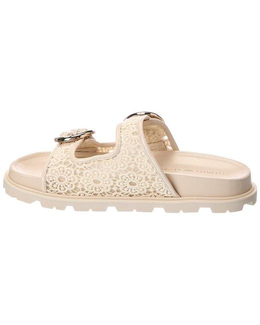 Stuart Weitzman Natural Benni Crochet & Leather Sport Slide