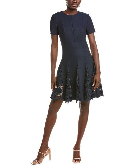 Oscar de la Renta Blue Silk-Lined Wool-Blend A-Line Dress