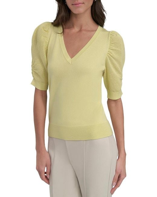 DKNY Green V-Neck Twist Sleeve Top