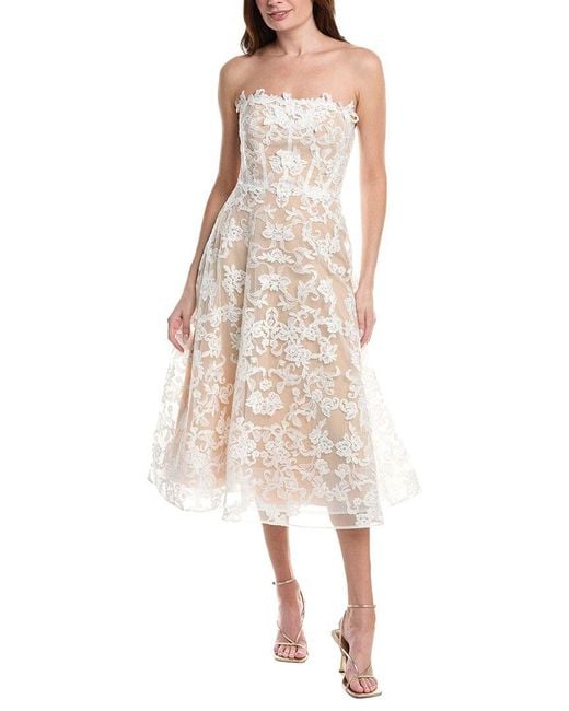 Marchesa Natural Strapless Corded Midi Dress