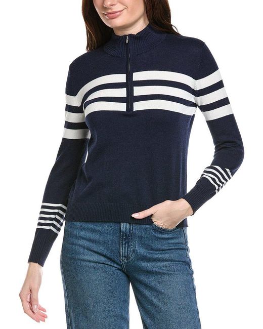 Hannah Rose Blue Stripe 1/2-Zip Cashmere-Blend Pullover