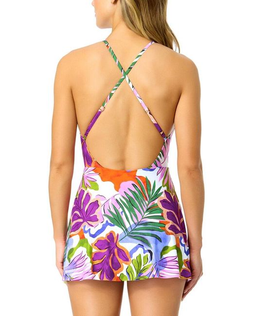 Anne Cole Blue Surplice Maillot Skirted One-Piece