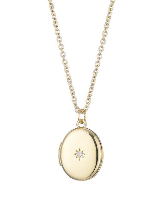 Adornia Metallic 14K Plated Cz Oval Locket With Starburst Necklace