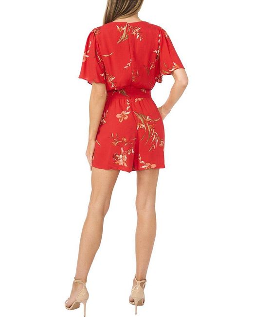Cece Red V Neck Flutter Sleeve Romper