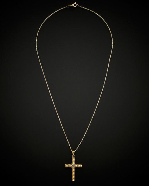Italian Gold Black 14k Two-tone Fancy Cross Necklace