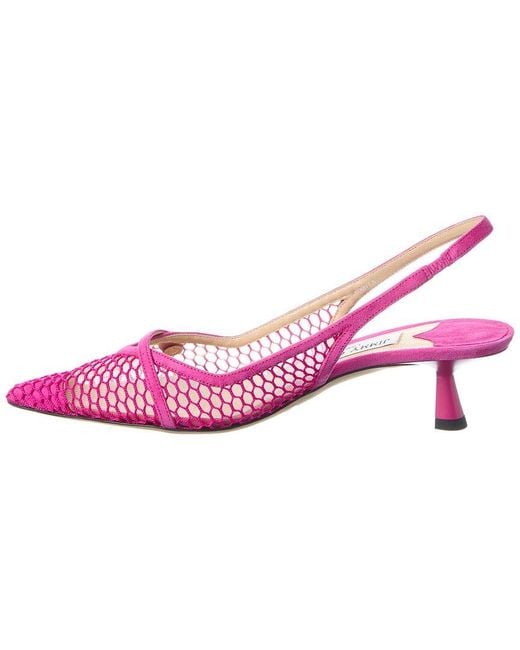 Jimmy Choo Pink Amita 45 Mesh & Leather Slingback Pump