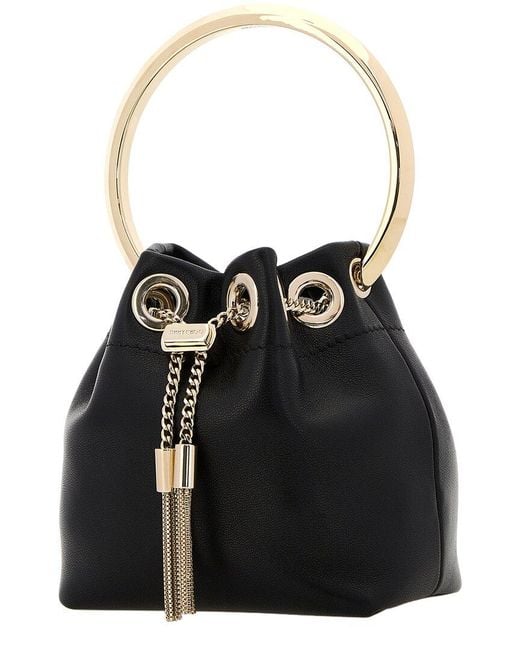 Jimmy Choo Black Microbonbonrih Leather Bucket Bag