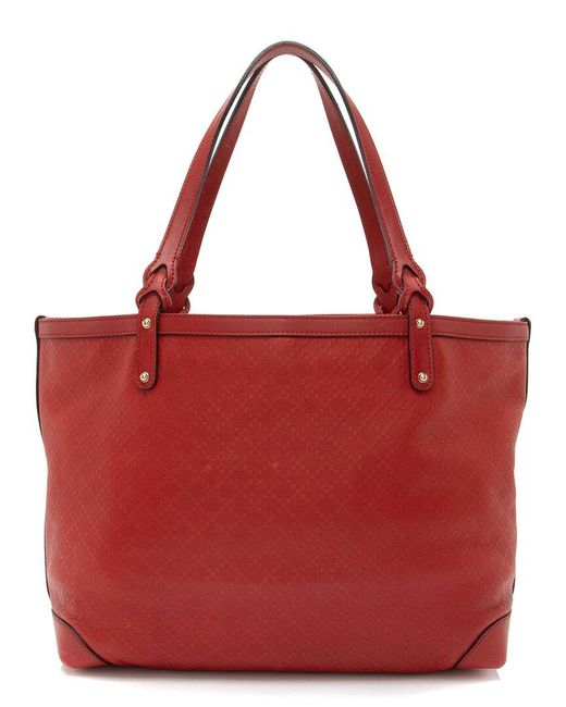 Gucci Red Leather Canvas Diamante Craft Medium Tote (Authentic Pre-Owned)
