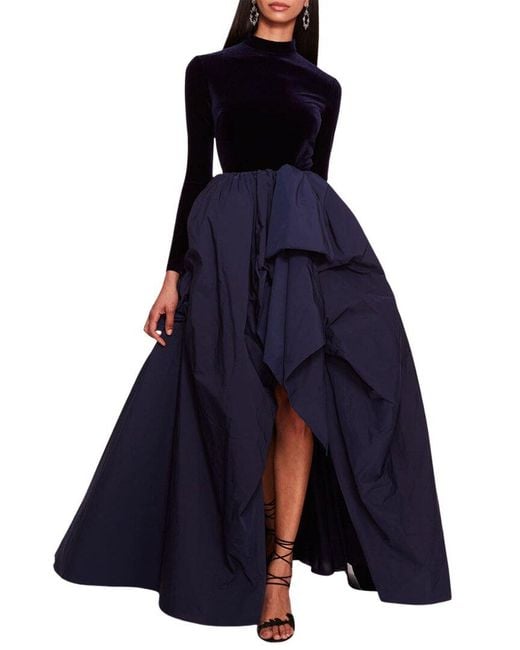Marchesa Blue Velvet Taffeta Gown