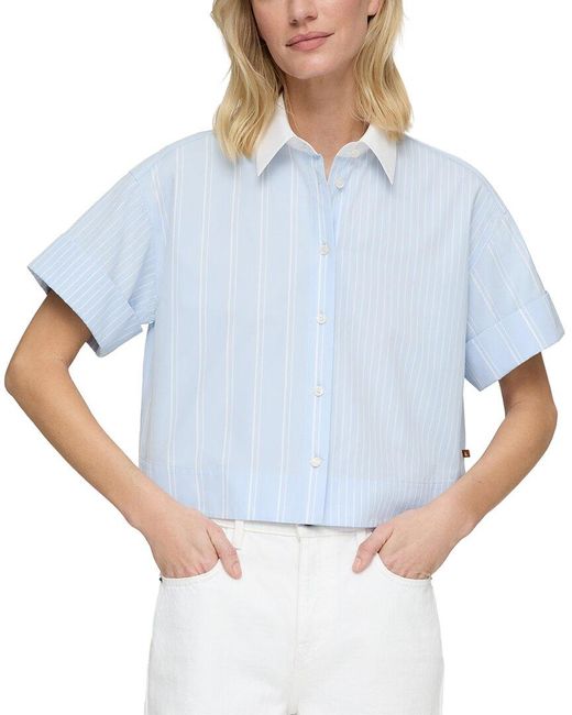 Lafayette 148 New York Blue Contrast Collar Button Front Blouse