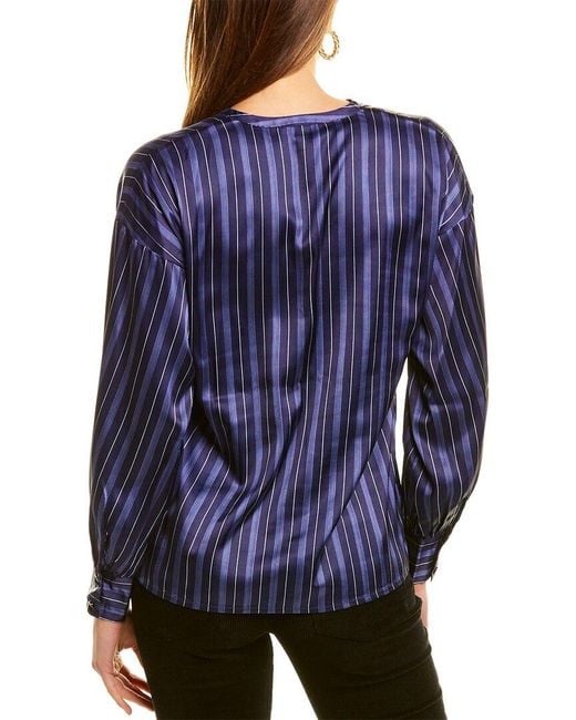 Garrie B Blue Satin V-Neck Blouse