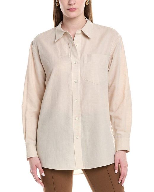 Lafayette 148 New York White Boyfriend Linen & Silk-blend Oversized Shirt
