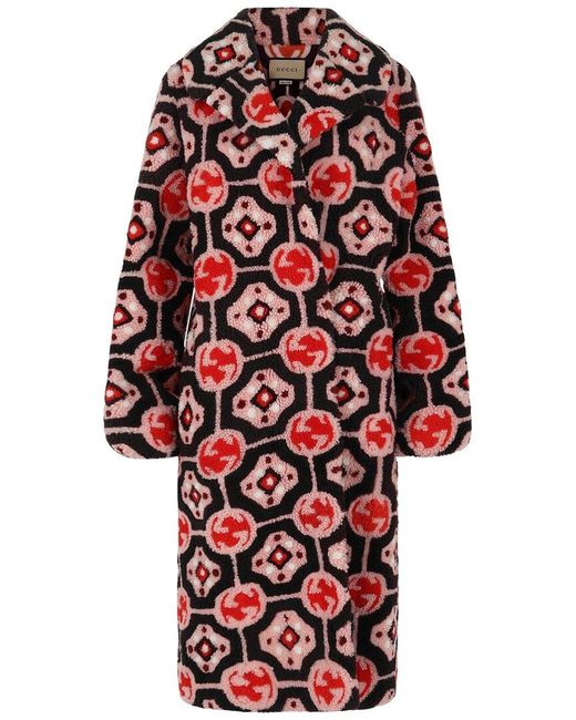 Gucci Red Geo Printed Fur Coat