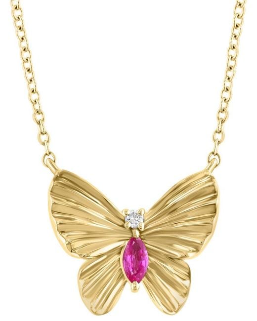 Effy Fine Jewelry Metallic 14K 0.17 Ct. Tw. Diamond & Ruby Necklace