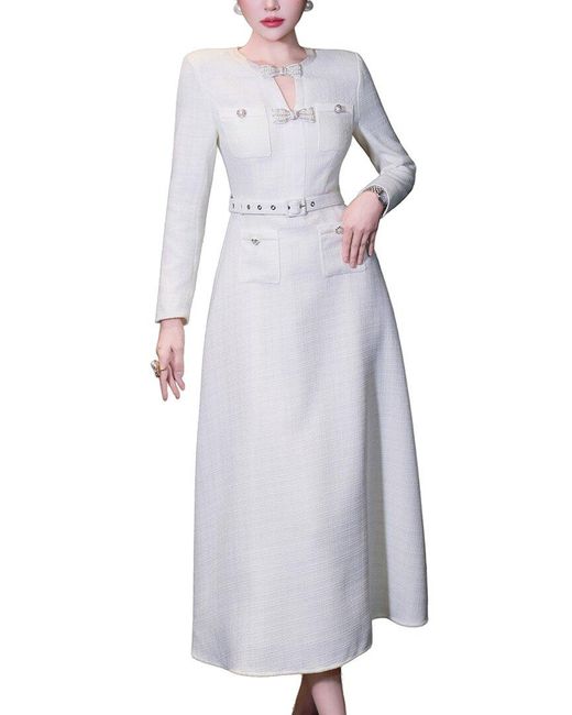 BURRYCO White Long Sleeve Solid Midi Dress