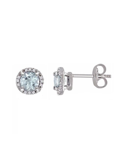 Rina Limor Metallic Silver 0.87 Ct. Tw. Diamond & Aquamarine Halo Studs