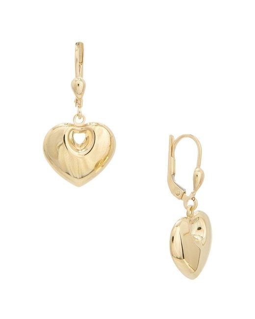 Italian Gold Metallic 14K Puffed Heart Leverback Earrings